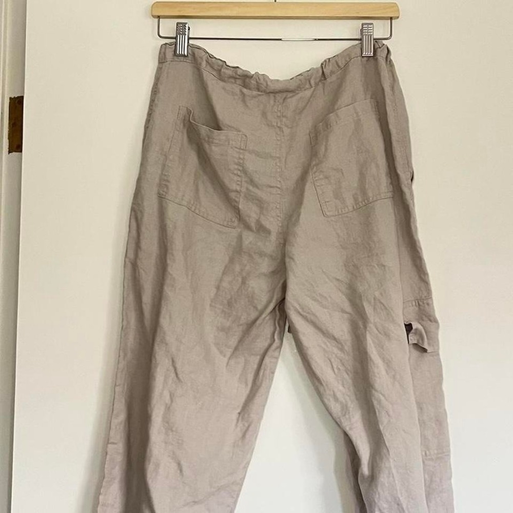 Boho 100% Linen Taupe Drawstring Cargo Pants – Relaxed Fit - Picture 6 of 7